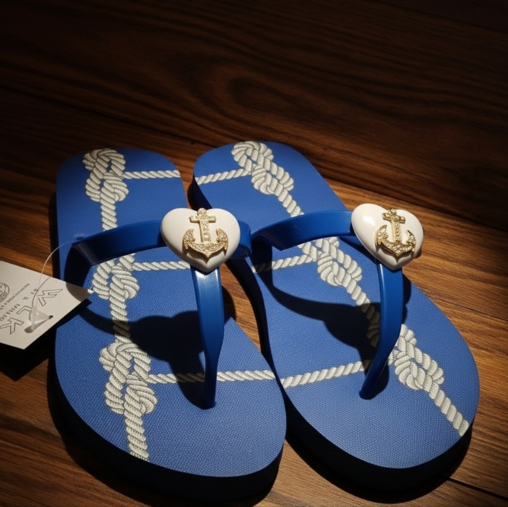 WLK By S.Miller Royal Blue Rhinestone Anchor Women's Flip Flop Sandals Size 10 - Picture 11 of 12
